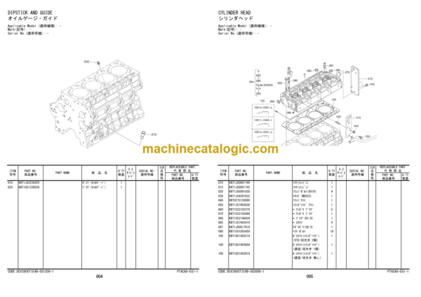 Hitachi ZC220P-6 Tired Roller Engine Parts Catalog Parts Catalog