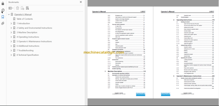 Sandvik LH517 Operator's Manual Serial No. L717D557