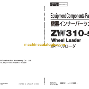 Hitachi ZW310-5A Wheel Loader Equipment Components Parts Catalog