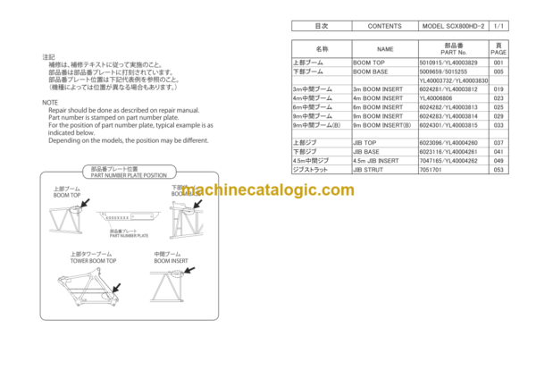 Hitachi Sumitomo SCX800HD-2 Bracing List