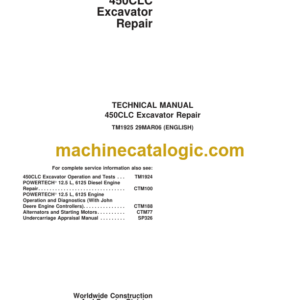 John Deere 450CLC Excavator Repair Technical Manual TM1925 29MAR06