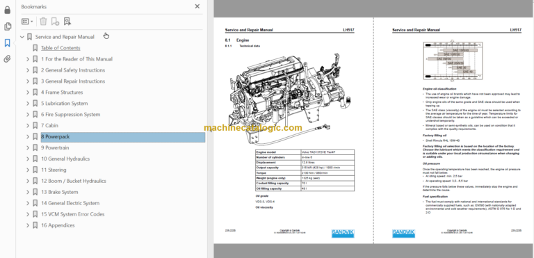 Sandvik LH517 Workshop Manual Serial No. L717D557