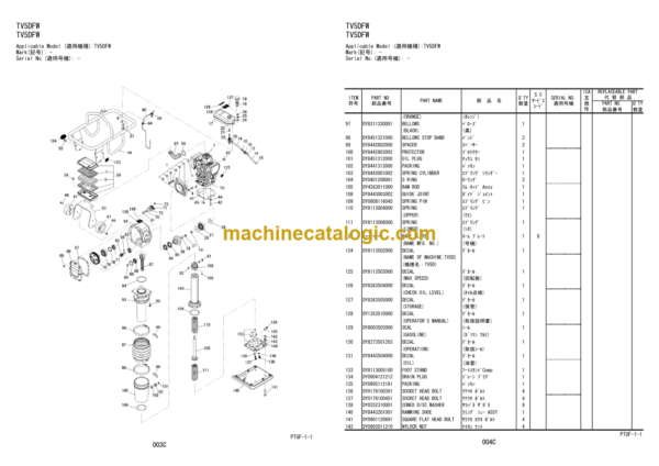 Hitachi TV5DF TV5DFW TV5DR TV5DH TV6DF TV6DFW TV6DK TV7DF TV7DFW TV8DF TV8DFW Vibratory Rammer Parts Catalog