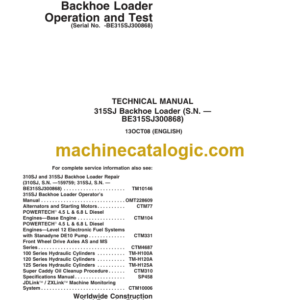 John Deere 315SJ Backhoe Loader Operation and Test Technical Manual Serial No-BE315SJ300868