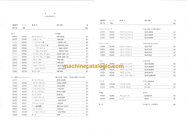 Hitachi KH100D Equipment Components Parts Catalog Serial No.1001-