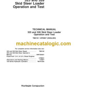 John Deere 325 and 328 Skid Steer Loader Operation and Test Technical Manual