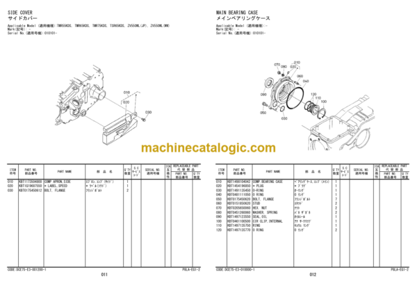 Hitachi ZV550W 550WL 650W TMR55KDS TMR65KDS TMR75KDS TSR65KDS Walk-behind Roller Engine Parts Catalog