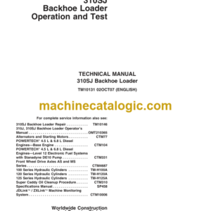 John Deere 310SJ Backhoe Loader Operation and Test Technical Manual TM10131 02OCT07