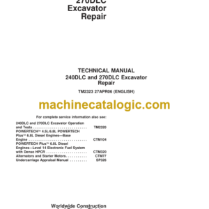 John Deere 240DLC and 270DLC Excavator Repair Technical Manual