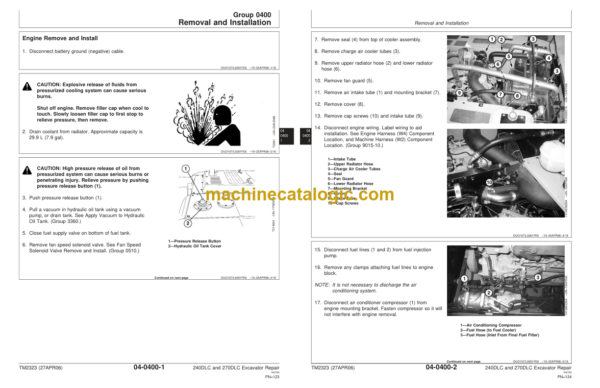 John Deere 240DLC and 270DLC Excavator Repair Technical Manual