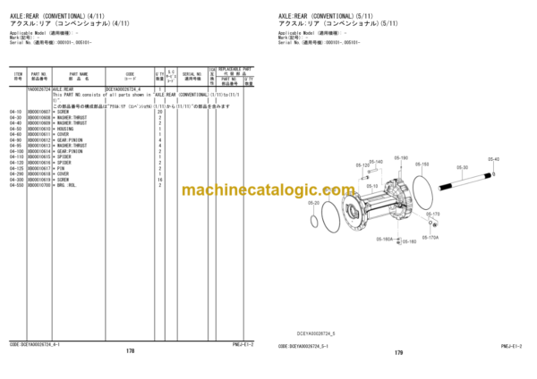 Hitachi ZW220-5A Wheel Loader Equipment Components (PNEJ-E1-2) Parts Catalog