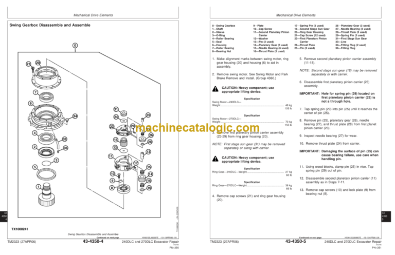 John Deere 240DLC and 270DLC Excavator Repair Technical Manual