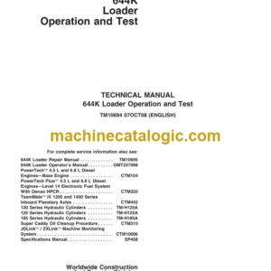 John Deere 644K Loader Operation and Test Technical Manual