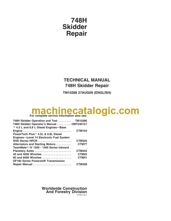 John Deere 748H Skidder Repair Technical Manual