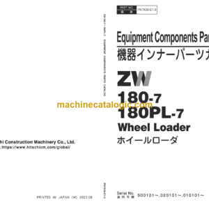 Hitachi ZW180-7 ZW180PL-7 Wheel Loader Equipment Componnents Parts Catalog