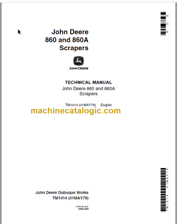 John Deere 860 and 860A Scrapers Technical Manual
