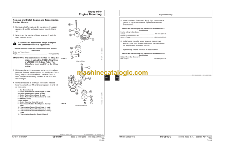 John Deere 350D and 400D (SN-608489) Articulated Dump Truck Repair Technical Manual