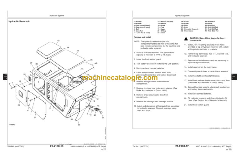 John Deere 350D and 400D (SN-608489) Articulated Dump Truck Repair Technical Manual