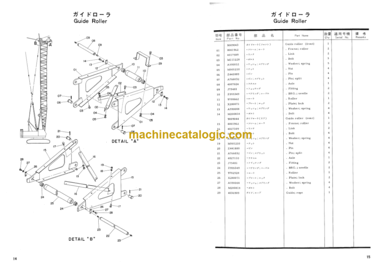 Hitachi KH300 Swing Lever Tower Crane Parts List