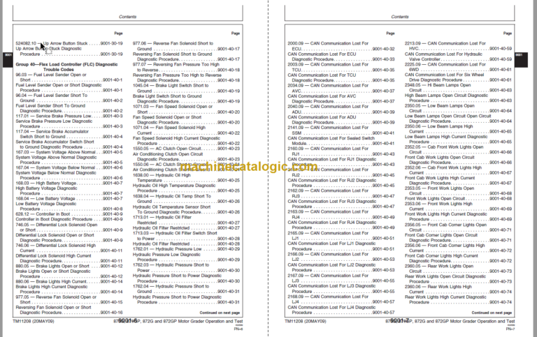 John Deere 870G 870GP 872G and 872GP Motor Grader Operation and Test Technical Manual