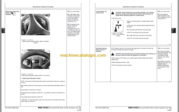 John Deere 870G 870GP 872G and 872GP Motor Grader Operation and Test Technical Manual