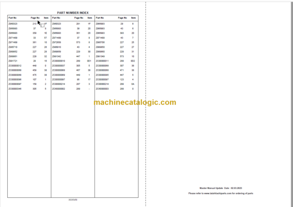 TATA Hitachi EX215LC EX215LC-SLR SUPER+SERIES Hydraulic Excavator Parts Catalog