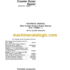 John Deere 850J Crawler Dozers Repair Technical Manual