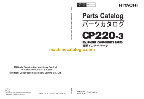 Hitachi CP220-3 Equipment Components Parts Catalog