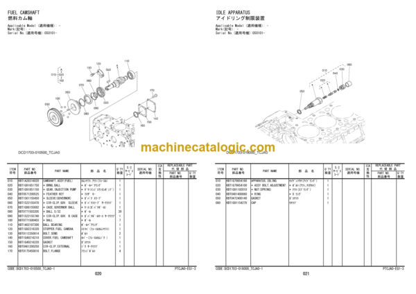 Hitachi ZC35C-5 ZC35T-5 ZC50C-5 ZC50T-5 Vibratory Roller Engine Parts Catalog