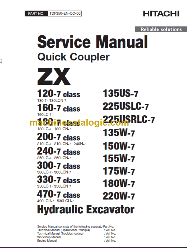 Hitachi ZX Quick Coupler Service Manual