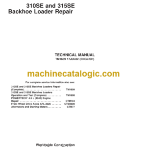 John Deere 310SE and 315SE Backhoe Loader Repair Technical Manual