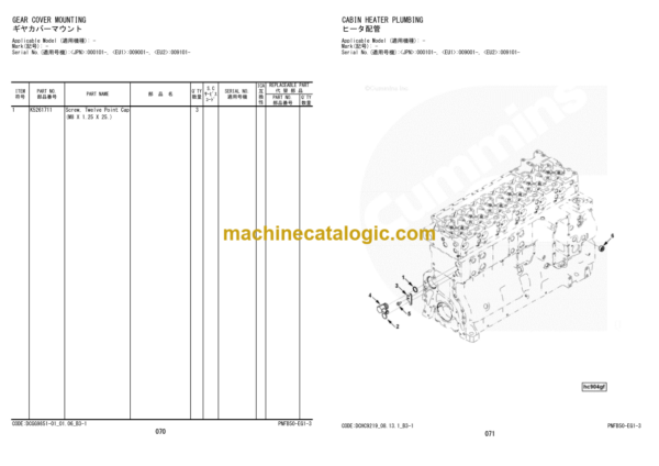 Hitachi ZW310-6 ZW330-6 Wheel Loader Engine Parts Catalog (PNFA60-1-1)