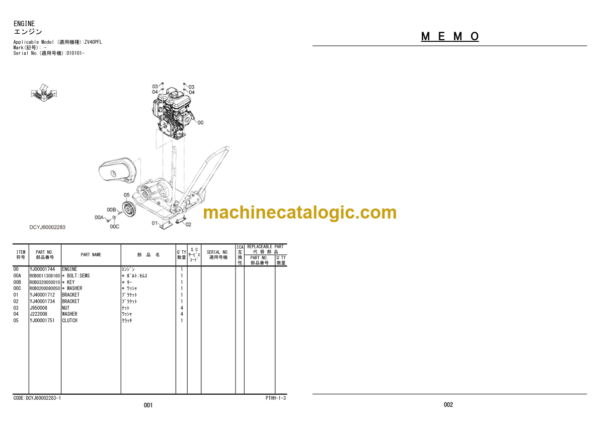 Hitachi ZV40PFL 40PF 50PF 60PFL 60PF 60PS 80P 80PI Vibratory Plate Parts Catalog