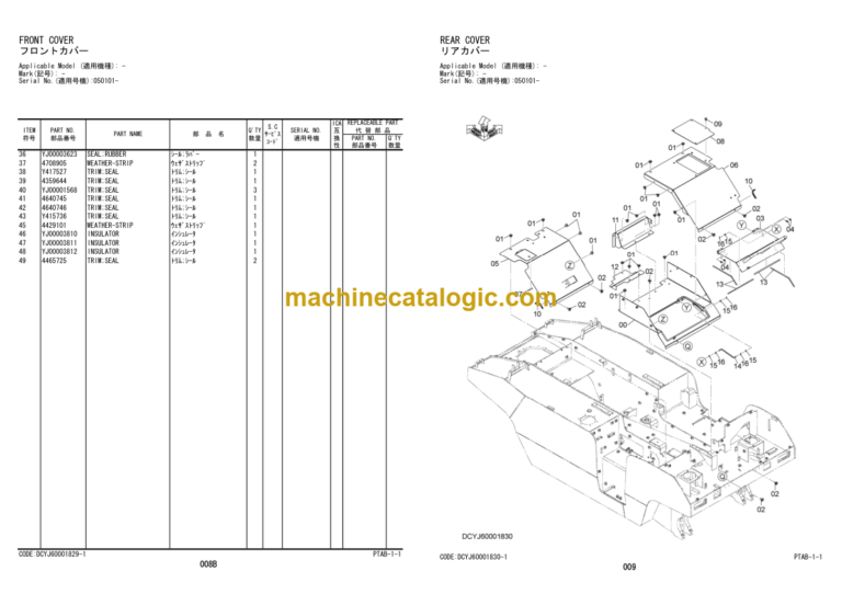 Hitachi ZC220P-5 Tired Roller Parts Catalog