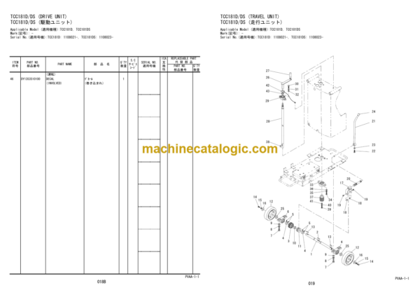 Hitachi TCC12SE TCC14SE TCC161D TCC161DS TCC181D TCC181DS Floor Saw Parts Catalog