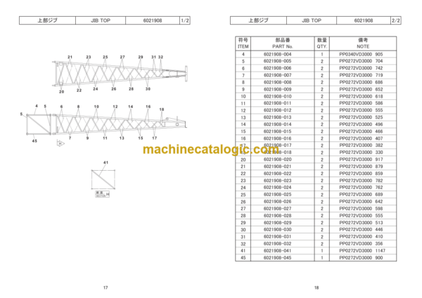 Hitachi Sumitomo SCX1200-2 Bracing List