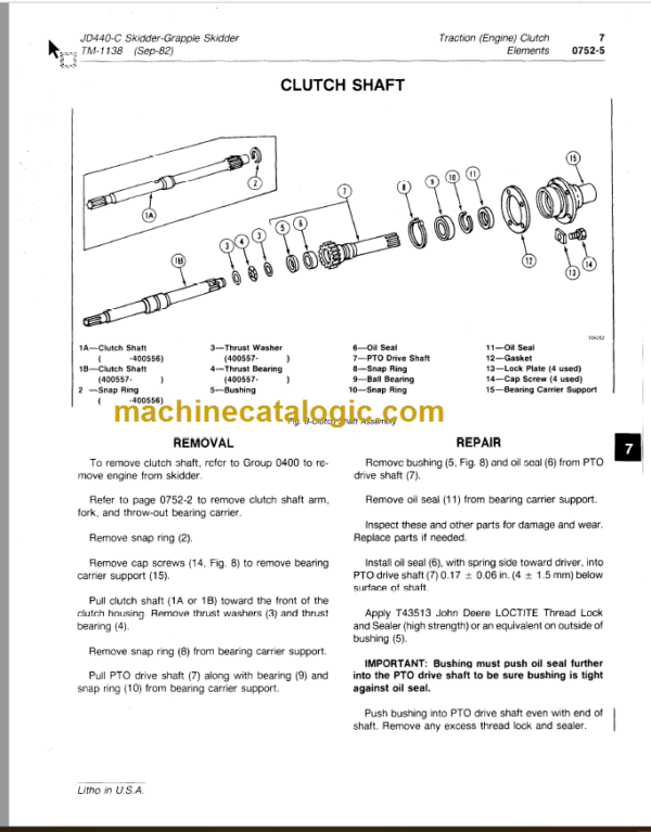 John Deere JD440C Skidder Grapple Skidder Technical Manual