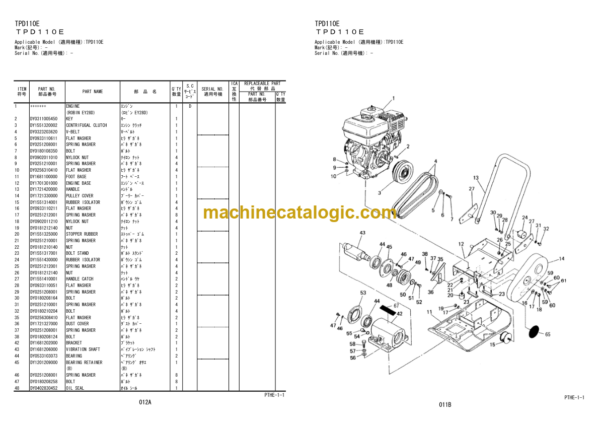 Hitachi TPD60E TPD80E TPD80EH TPD90E TPD90EH TPD110E TPD110EH Vibratory Plate Parts Catalog