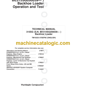 John Deere 315SG Backhoe Loader Operation and Test Technical Manual