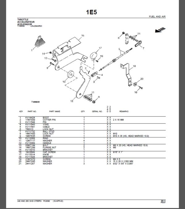 John Deere 240 AND 250 SKID STEERS Parts Catalog