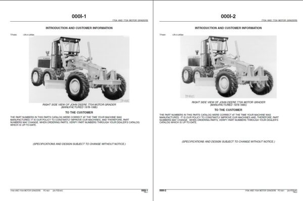 John Deere 770A AND 772A MOTOR GRADERS Parts Catalog