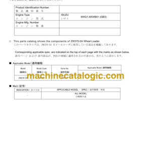 Hitachi ZX370-5A Wheel Loader Parts Catalog