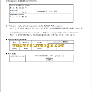 Hitachi ZW220-7 Wheel Loader (CUMMINS ENGINE) Parts Catalog