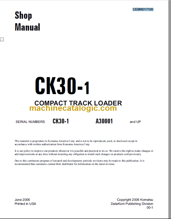Komatsu CK30-1 Compact Track Loader Shop Manual
