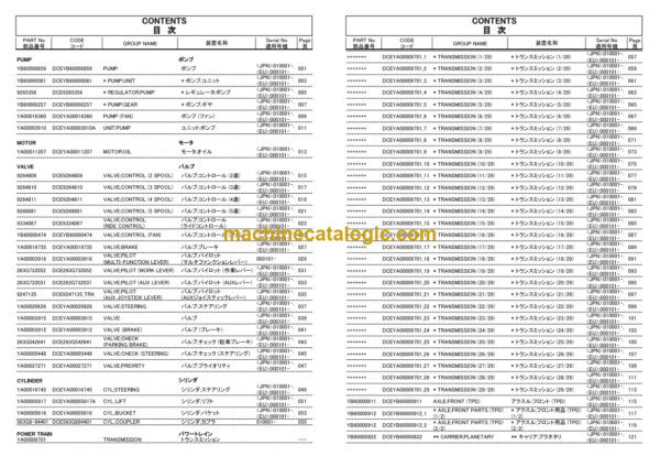 Hitachi ZW180-5B Wheel Loader Equipment Components Parts Catalog