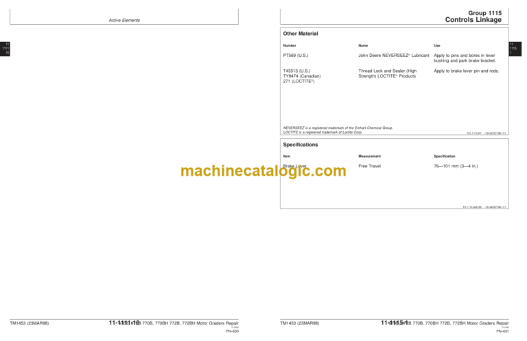 John Deere 670B 672B 770B 770BH 772B 772BH Motor Graders Repair Technical Manual
