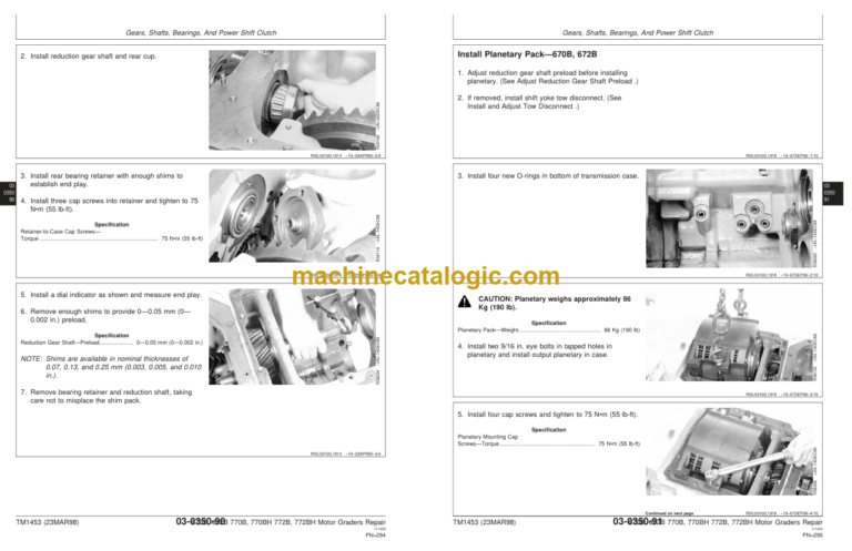 John Deere 670B 672B 770B 770BH 772B 772BH Motor Graders Repair Technical Manual