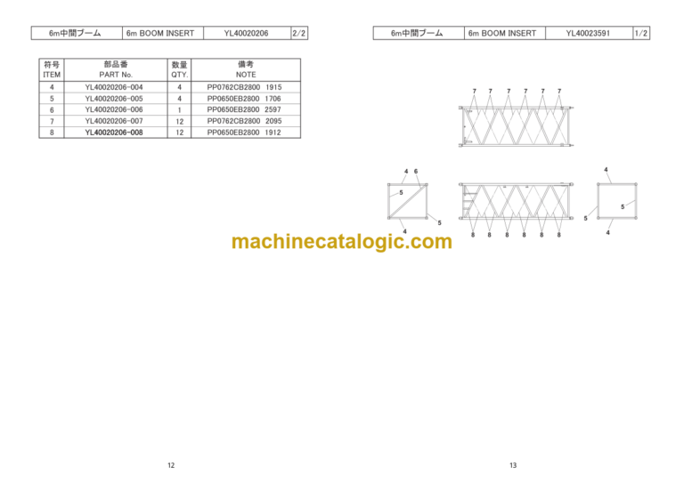 Hitachi Sumitomo SCX1800A-3 Bracing List