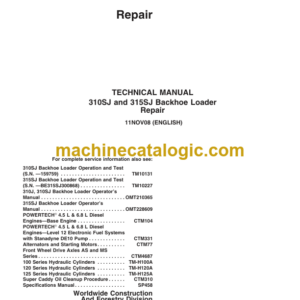 John Deere 310SJ and 315SJ Backhoe Loader Repair Technical Manual