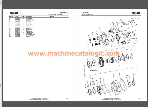 Sandvik DR540 Drill Spare Parts diagrams